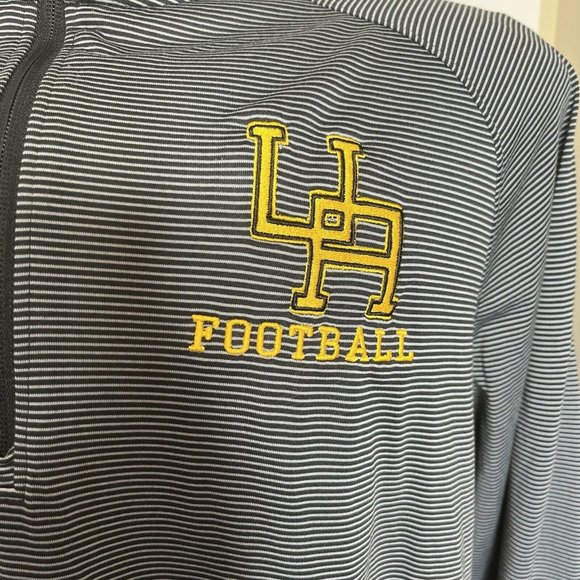 Under Armour Football Mens Pull Over Shirt XL Blue striped 1/4 zip LS loose fit - Picture 10 of 10